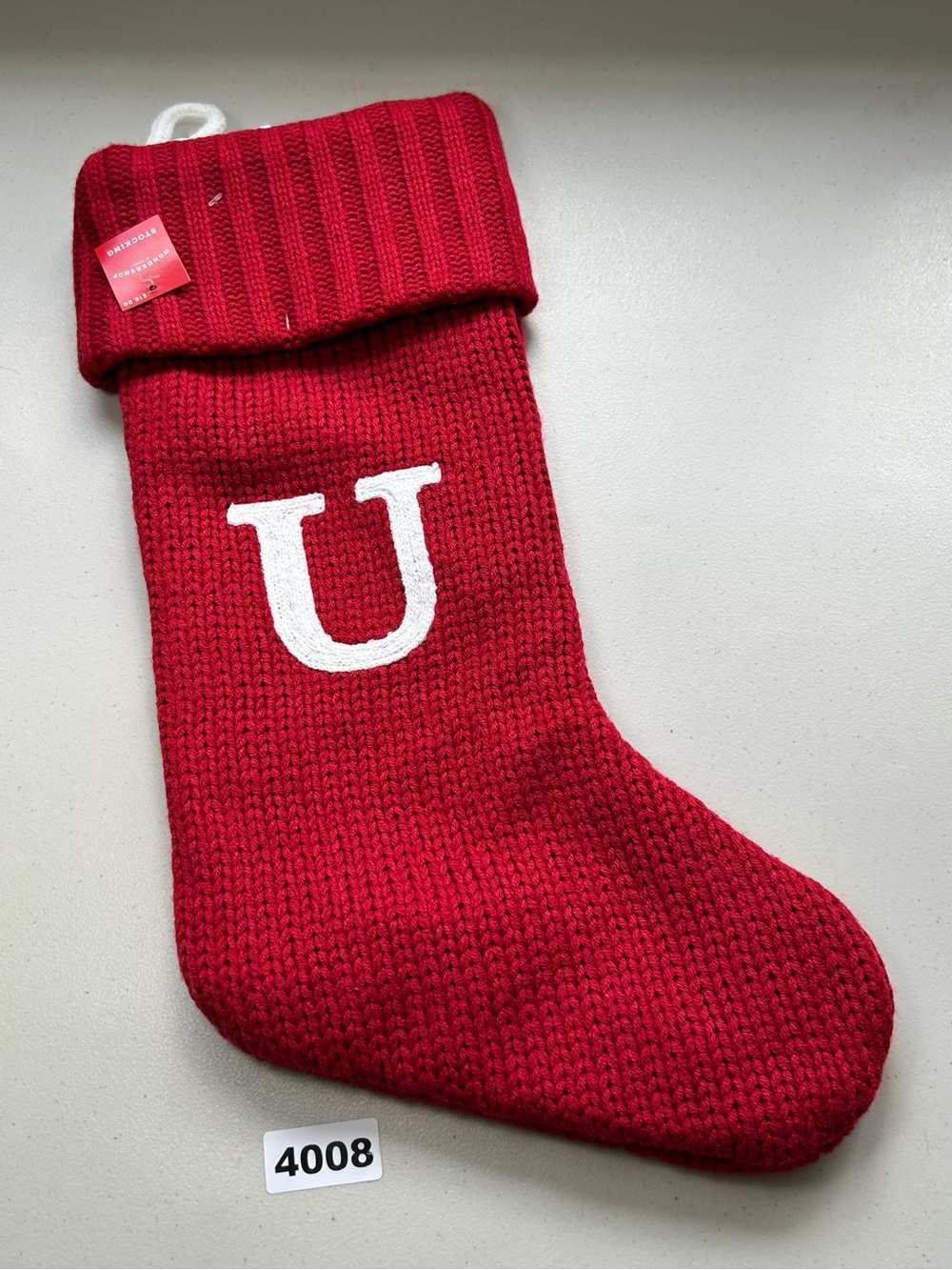 Wondershop Monogram Christmas Stocking Initial Letter U Red Knit Target 17” NEW